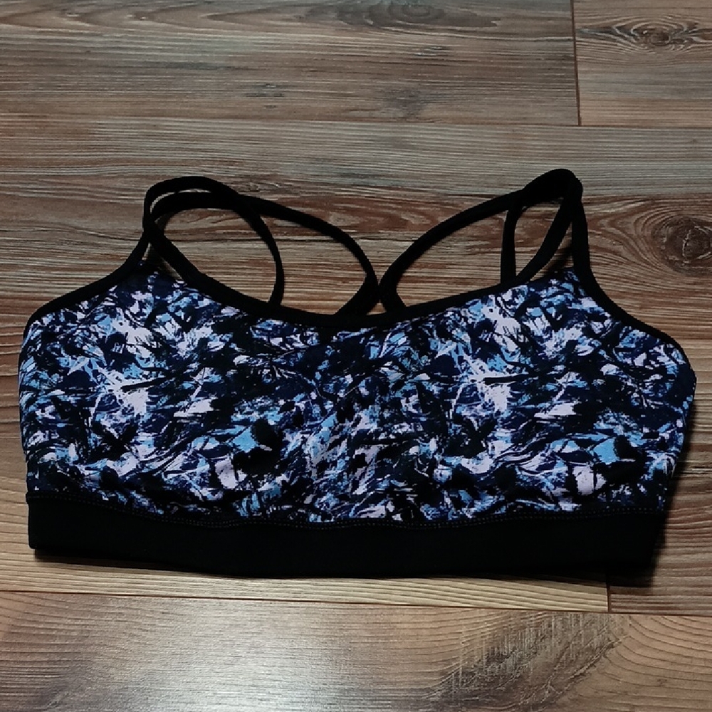 GAIAM Black and Blue Sports Bra with Crisscross Straps Size Large
